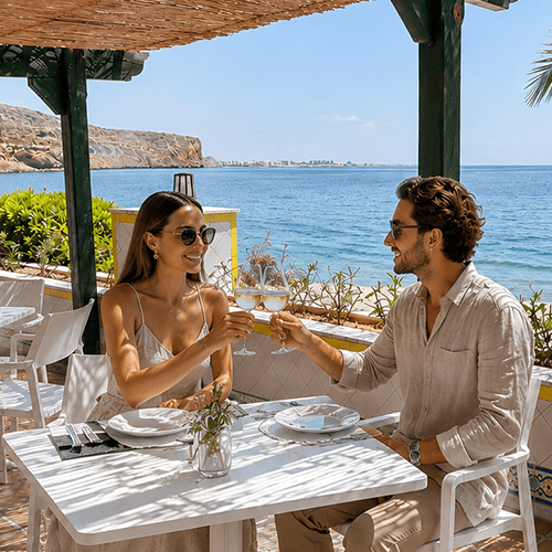 Pareja en la terraza de Aguadulce Pool Club